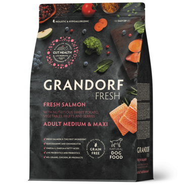 Grandorf Fresh Adult Medium-Maxi Ξηρά Τροφή Σκύλου με Φιλέτα Σολομού και Γλυκοπατάτα 3kg